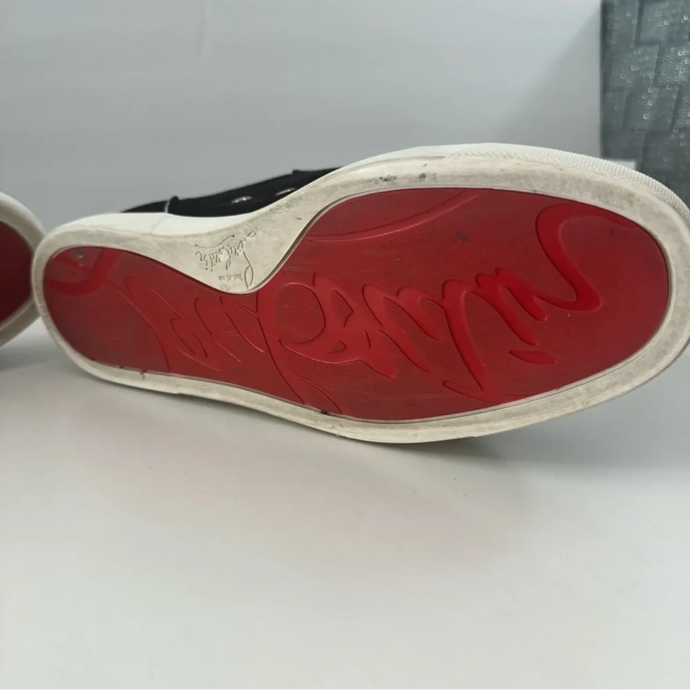 EUC! Christian Louboutin Black Suede Kiddo Bordo Crystal Velcro Sneakers 37 7 - Picture 12 of 15